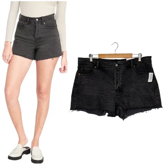 New Old Navy Shorts Womens 20 High Waist Button Fly Sky Hi A Line Cut Off Black - Image 2