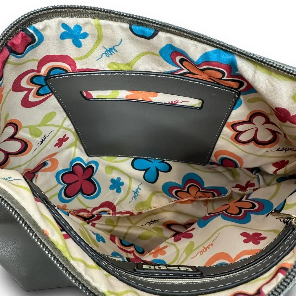 Espe Vegan Leather Crossbody Bag Adjustable Strap Gold Tone Hardware Gray Taupe - Image 5