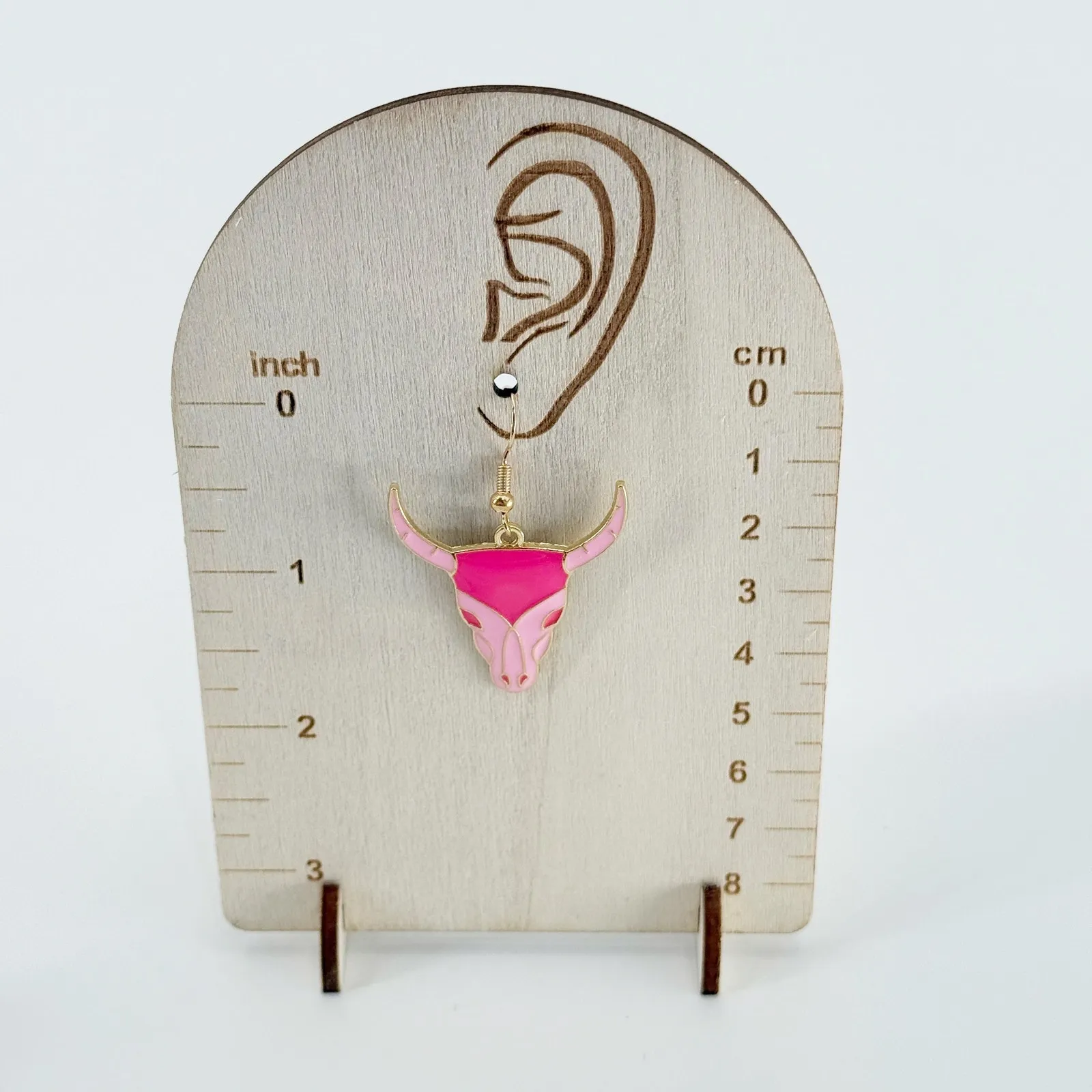 Pink Bull Skull Dangle Earrings, Bull Skull Earrings, Animal Skull Dangle Hoops - Image 3