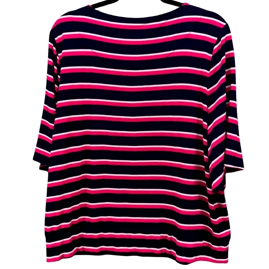 Chicos‎ Womens Striped Top Size XL Or 3 Old Money Preppy Short Sleeve Blouse - Image 2