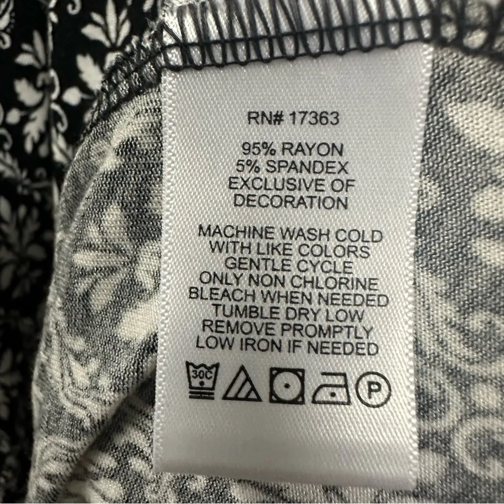 Anne Klein Black White Rayon Spandex Lightweight Long Sleeve V Neck Dress Large - Image 13