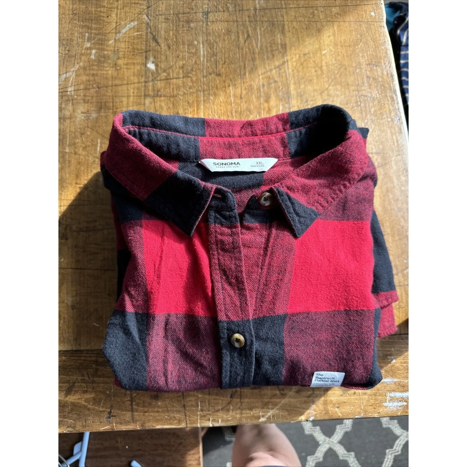 Sonoma Long Sleeve Flannel Shirt Blouses Red Black Buffalo Check New Sz L - Image 10