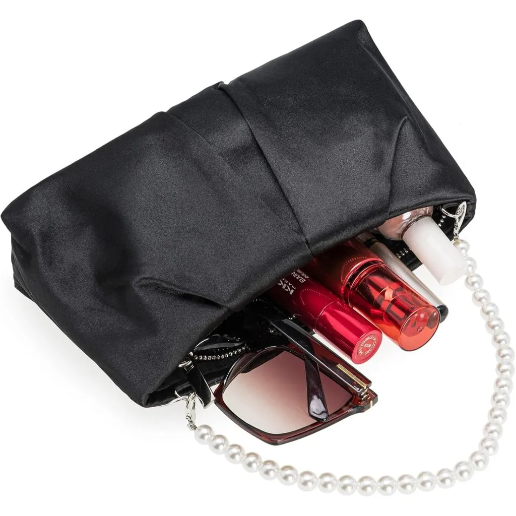 ⚡ Women's Black Evening Formal Pleated Satin Fabric Zipper Closure Clutch Bag - Image 8