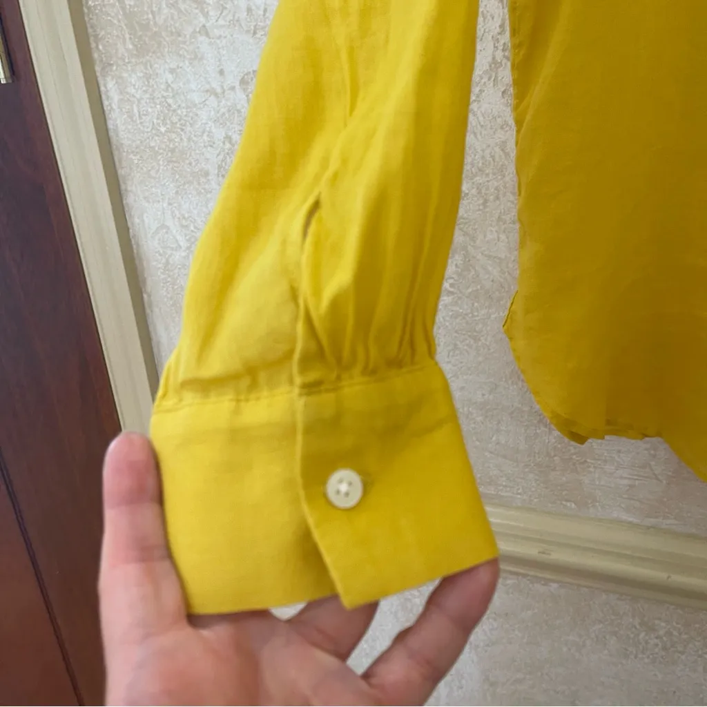LOFT Cotton Blend Voile Buttondown Shirt Blouse Top Yellow Collared Sz Large - Image 13
