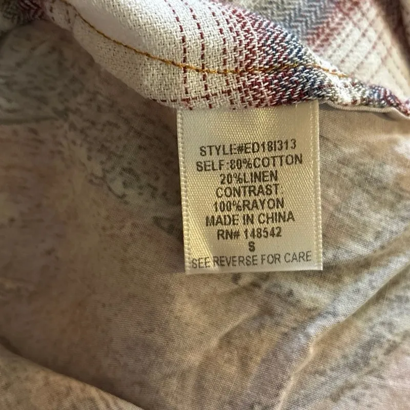 Aratta Silent Journey Size S Plaid Flannel Nature Shirt Button Up Embroidered - Image 6