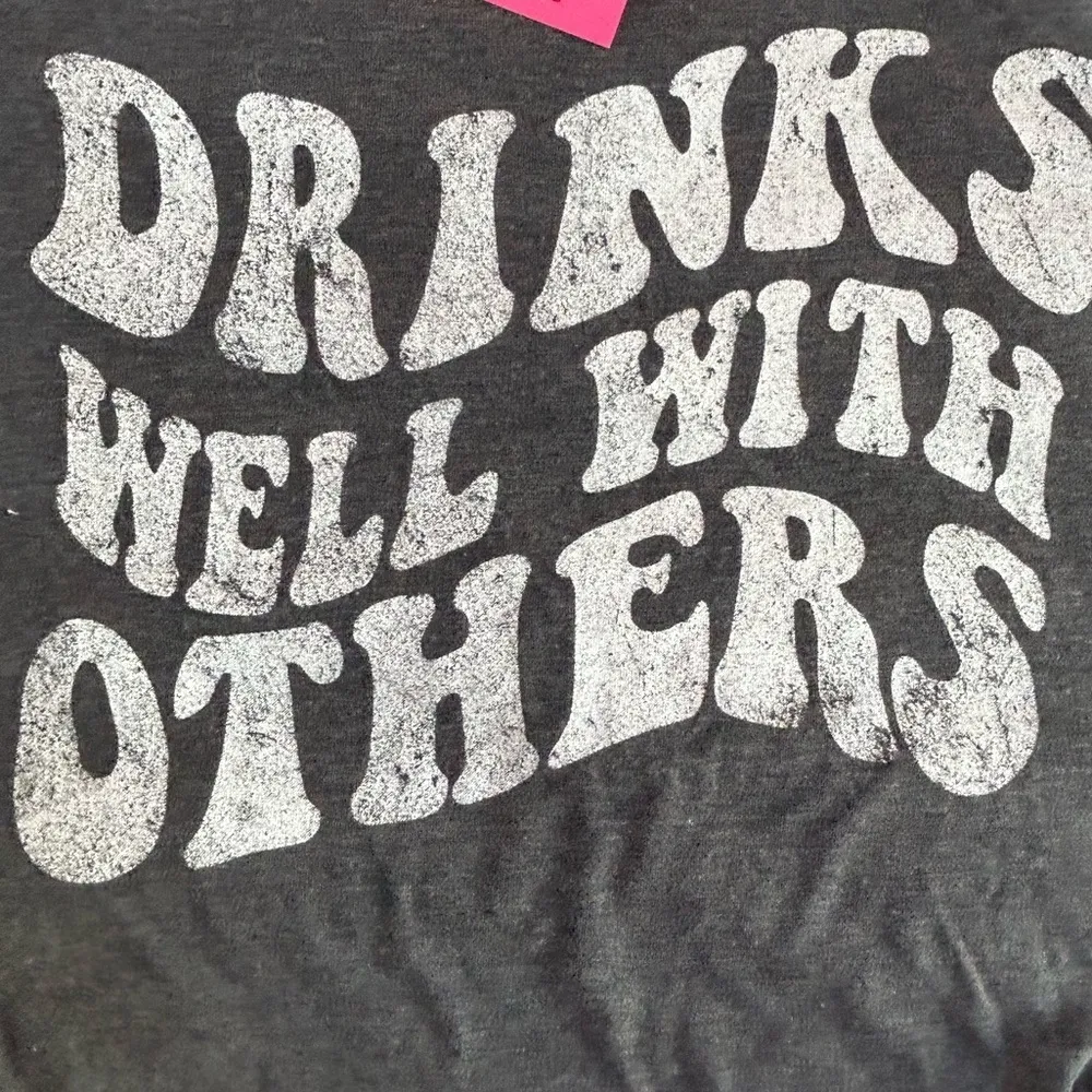 County western line dancing Drinks Well with others graphic fringe top NWT SM White - Image 7