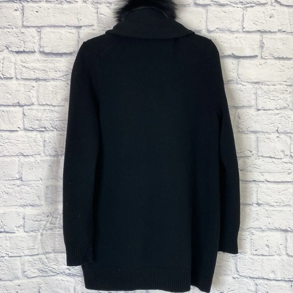 Theory black wool fox collar long sweater cardigan jacket large - Image 4