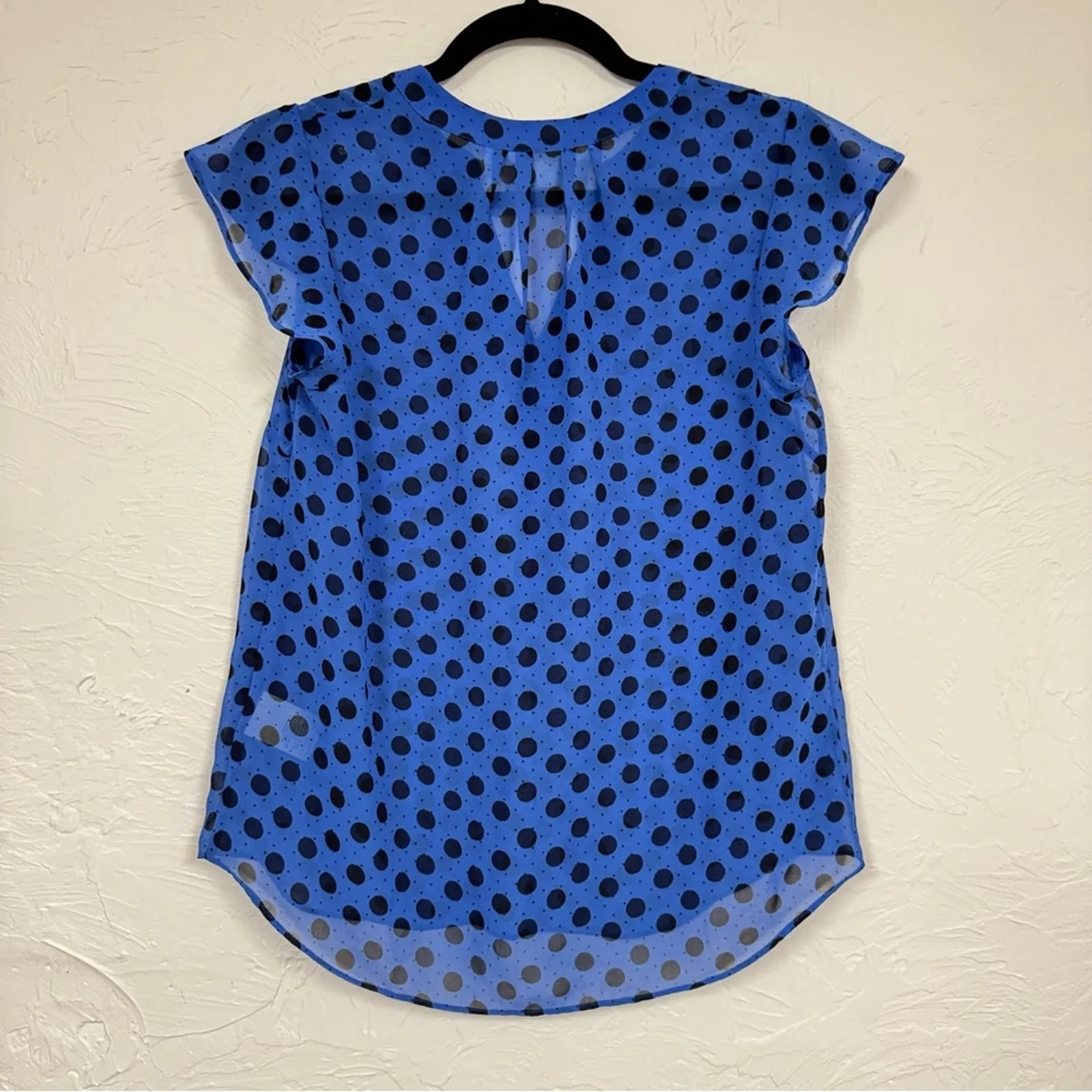 Boden Blue Black Polka Dot Blouse Womens 4 Flutter Sleeve Classic Preppy Shirt - Image 10