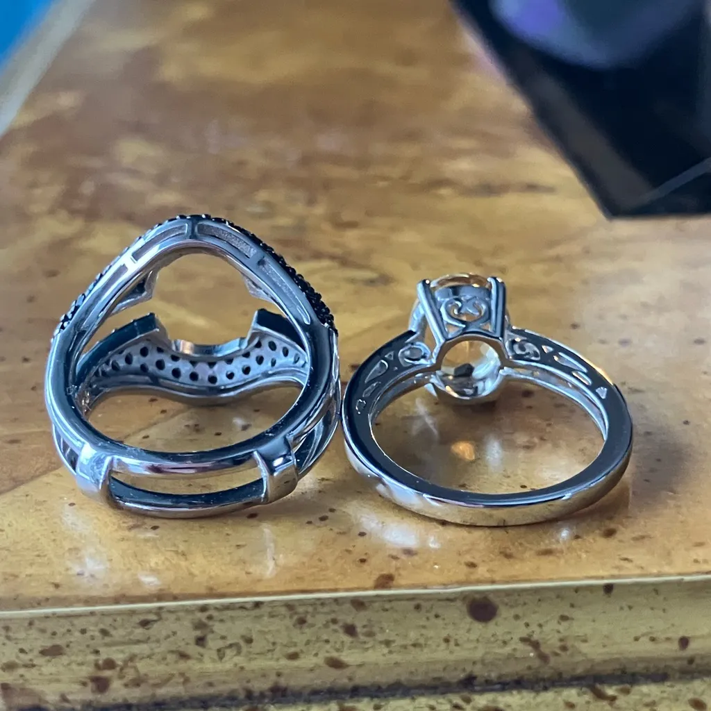 Natural Brazilian Citrine Black Spinel Ring Set Size 6 Silver - Image 5