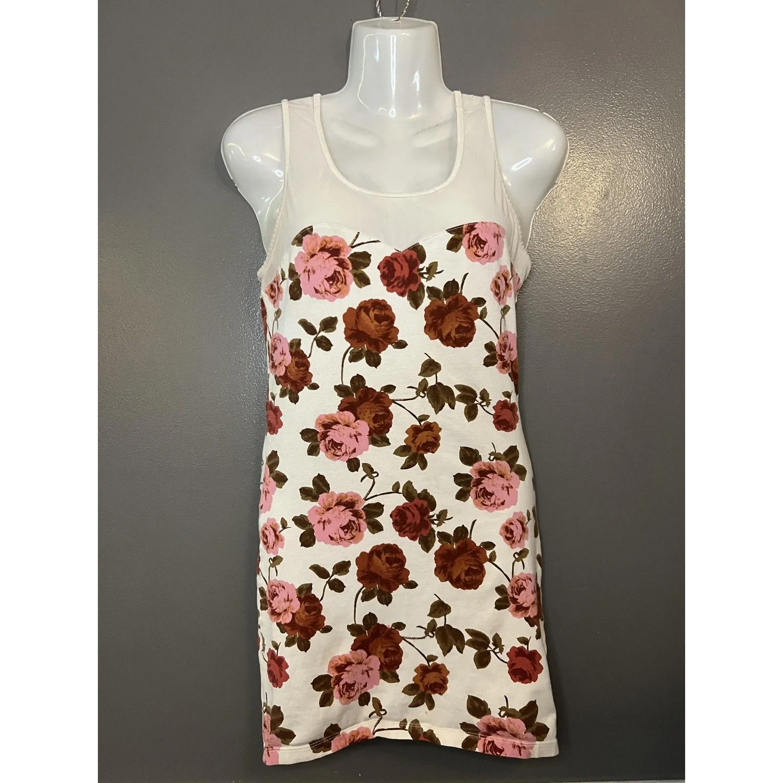 Forever 21 Dress Womens Medium White Floral Tank Sleeveless Bodycon Mini - Image 2