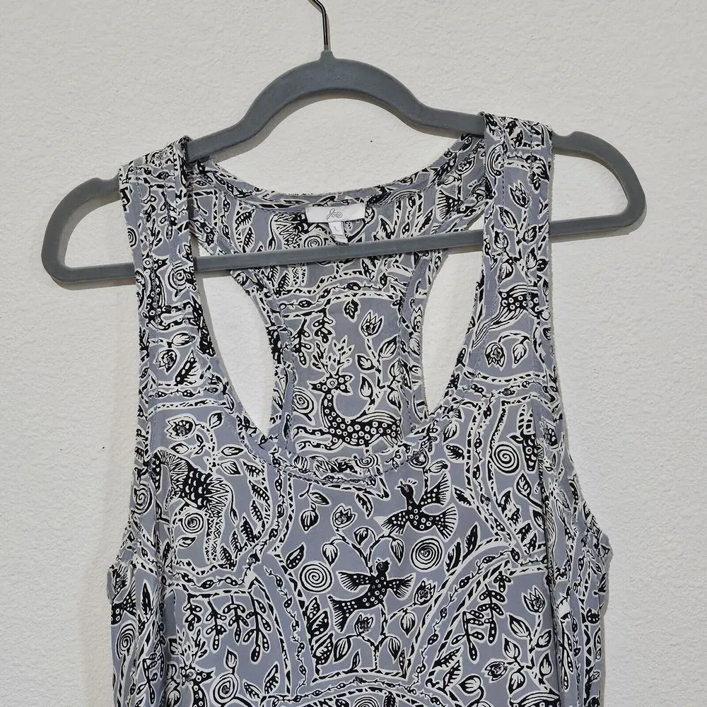 Joie Sparrow Bird Silk Tank Top Womens Size L Embellished Racerback Gray Black - Image 4