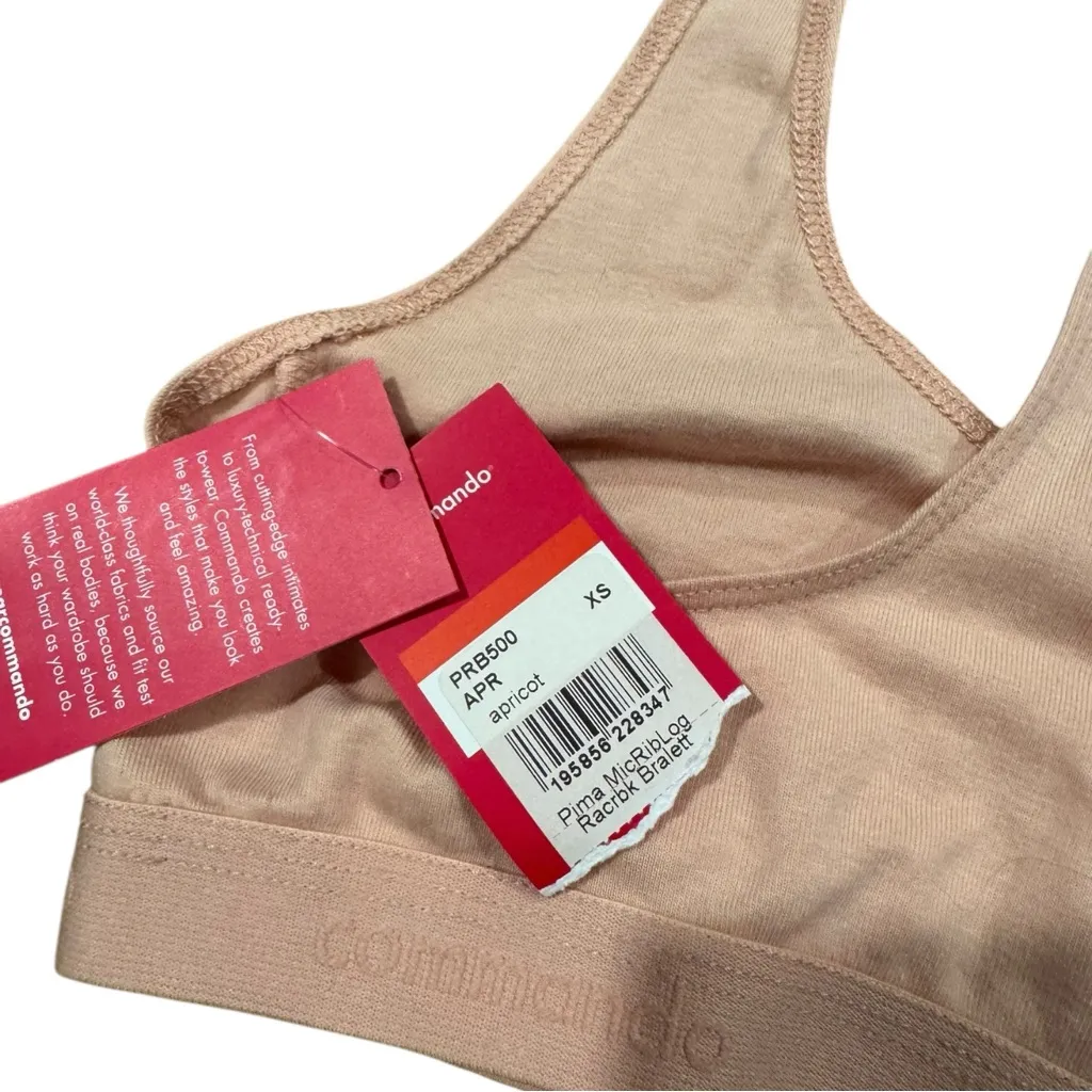 commando Soft-Rib Logo Racerback Bralette Pima Cotton PRB500‎ Apricot XS - Image 3