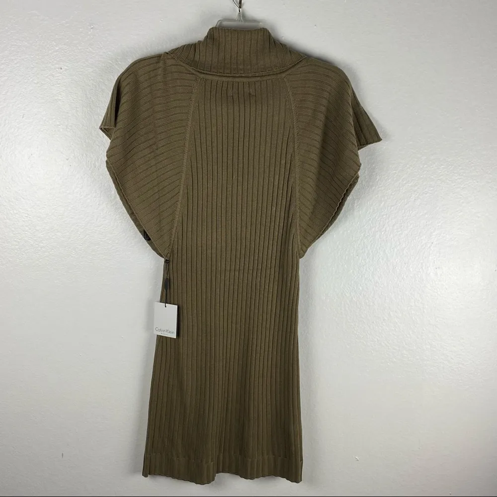 CALVIN KLEIN Taupe Batwing Ribbed Cowl Neck Sweater Dress, Size Small - Image 2