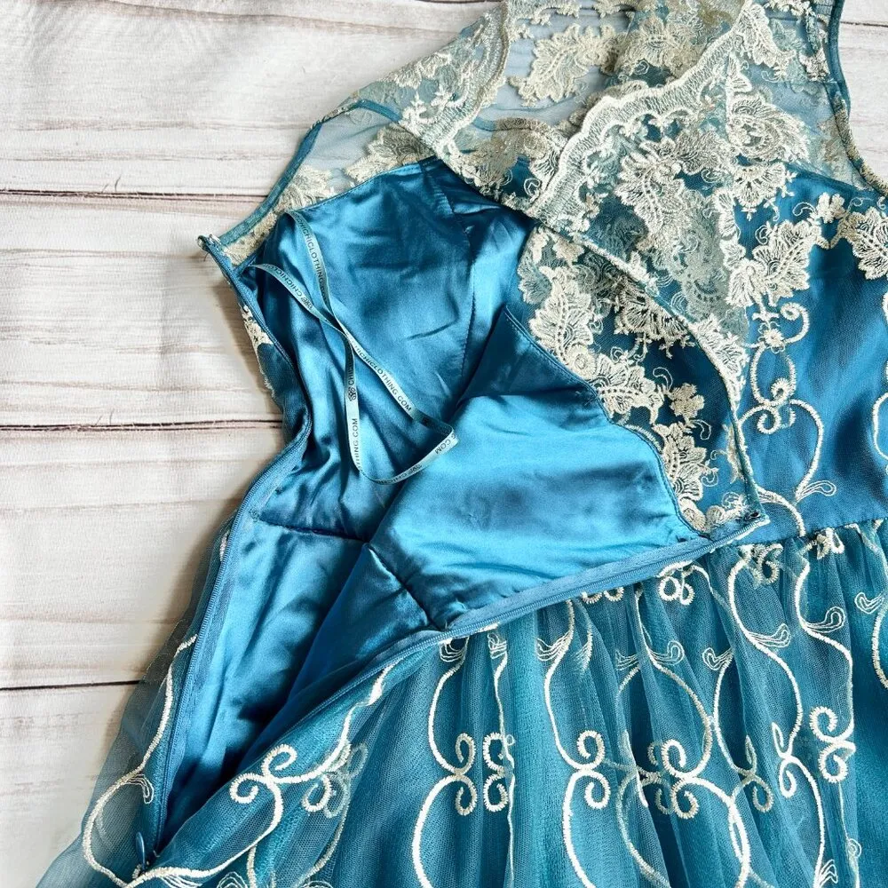 Chi Chi London Reign or Shine Teal Metallic Lace Sleeveless Midi Prom Dress NWT - Image 13