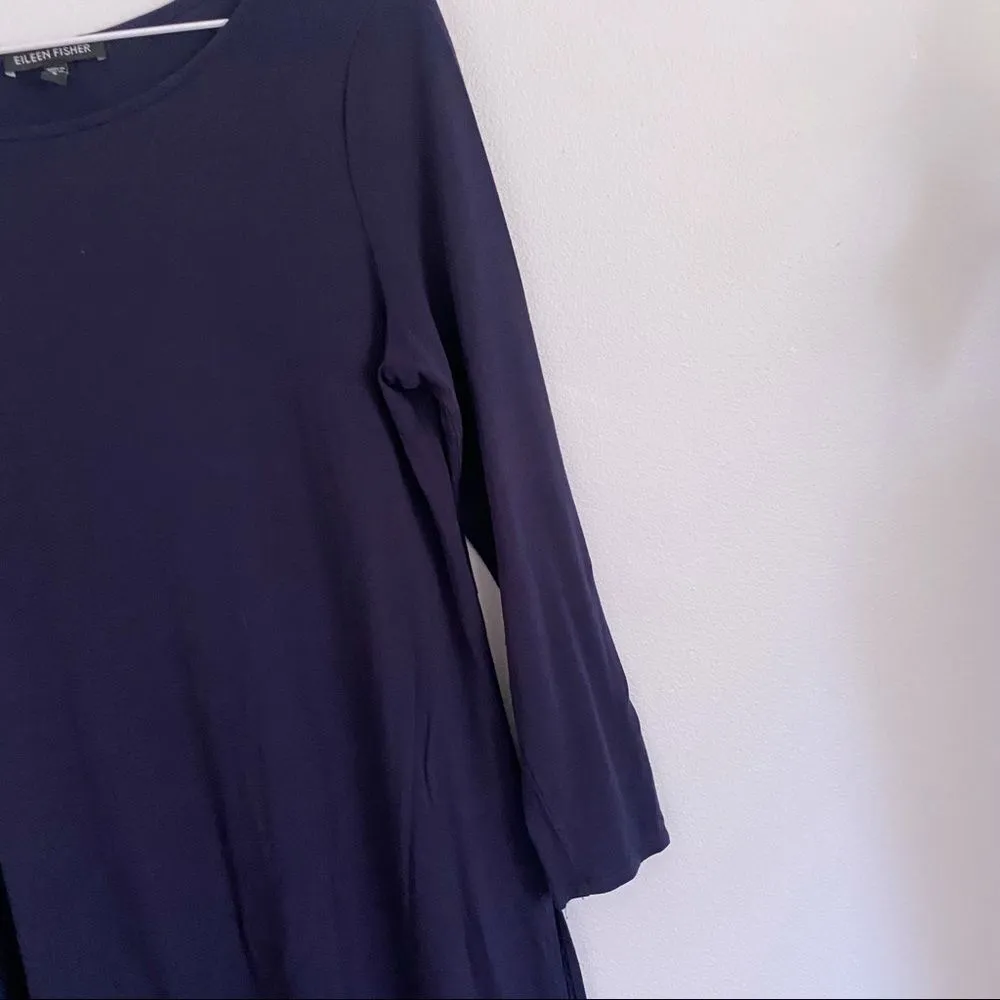 EILEEN FISHER BLUE STRETCH VISCOSE TUNIC TOP OR MINI DRESS SZ SMALL - Image 4