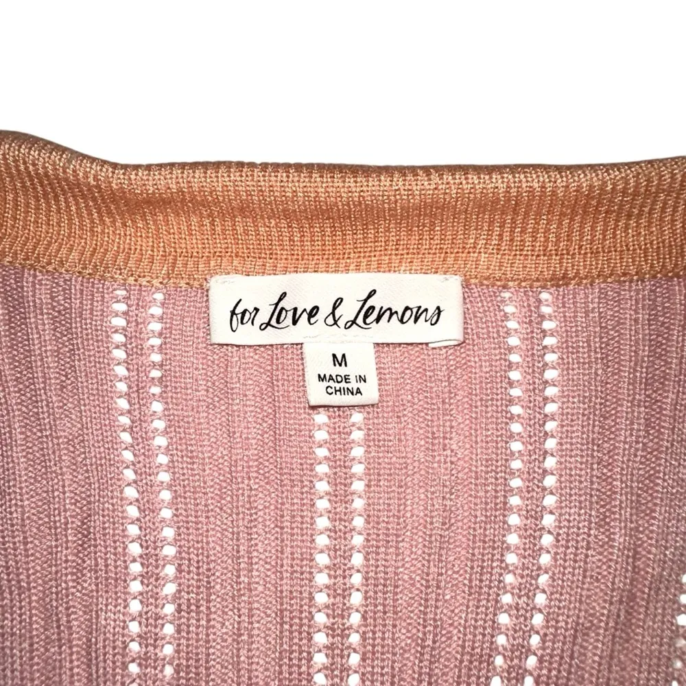 For Love And Lemons Phoebe Pointelle Pink Orange Cardigan MEDIUM in Apricot - Image 5