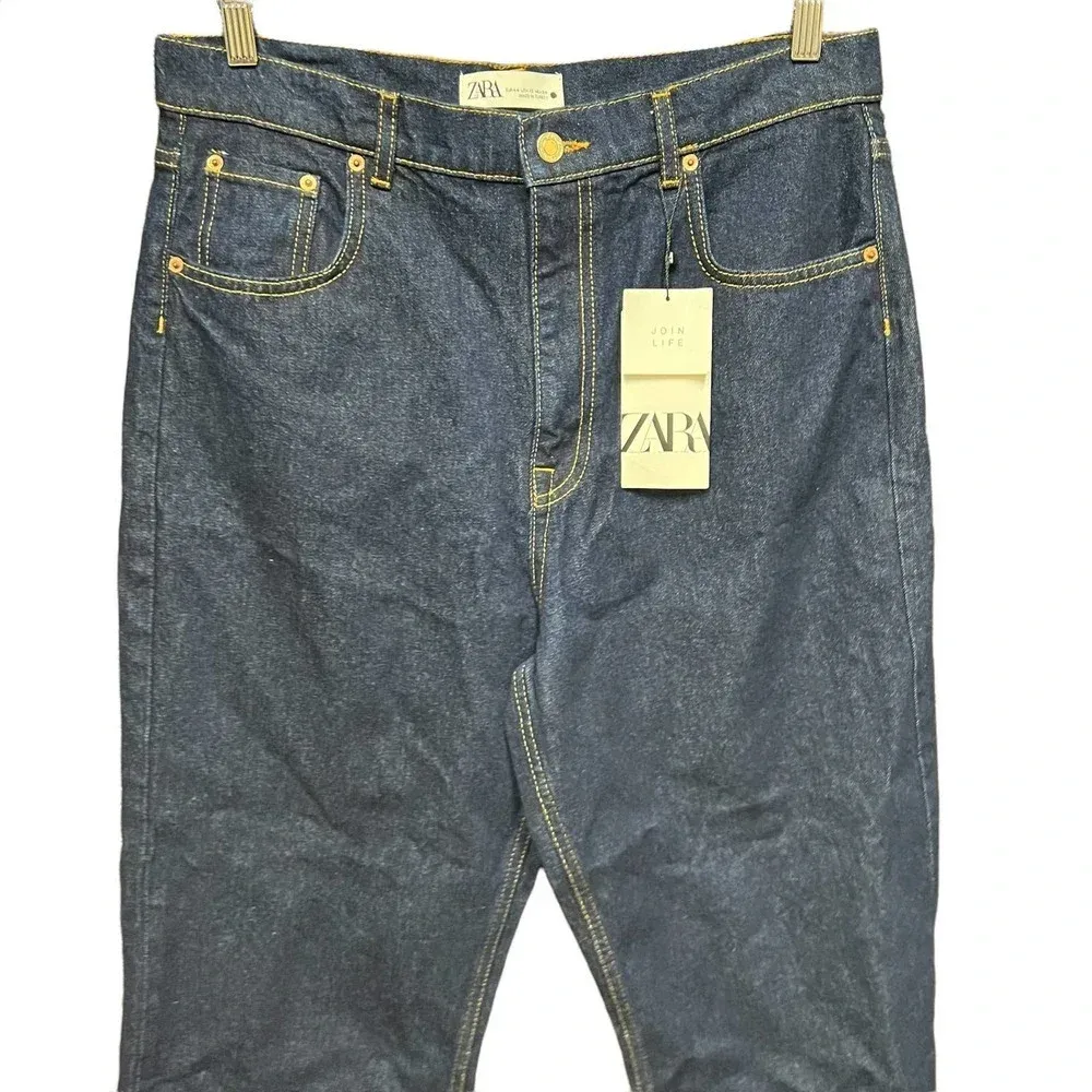 Zara Cropped ZW Premium Straight Leg Dark Wash Jeans‎ Blue Size US 12 - Image 3