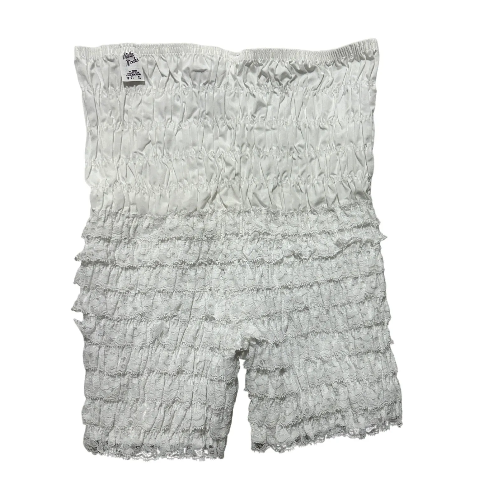VTG 80s Malco Modes White Ruffle Bloomer Shorts XL Burlesque Pin‎ Up Costume - Image 2