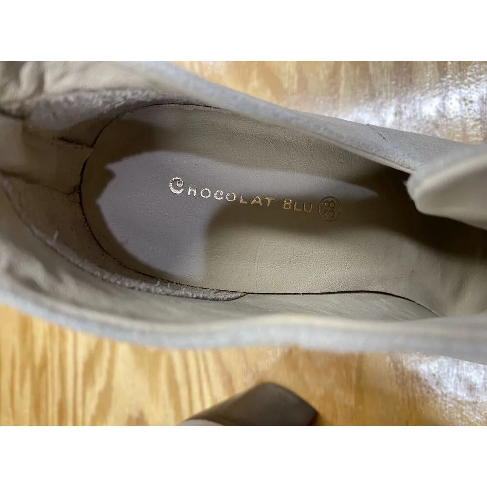 Chocolat Blu Audrey Ankle Booties Womens 7.5 Beige Suede Back Zip Block Heel S62 - Image 6