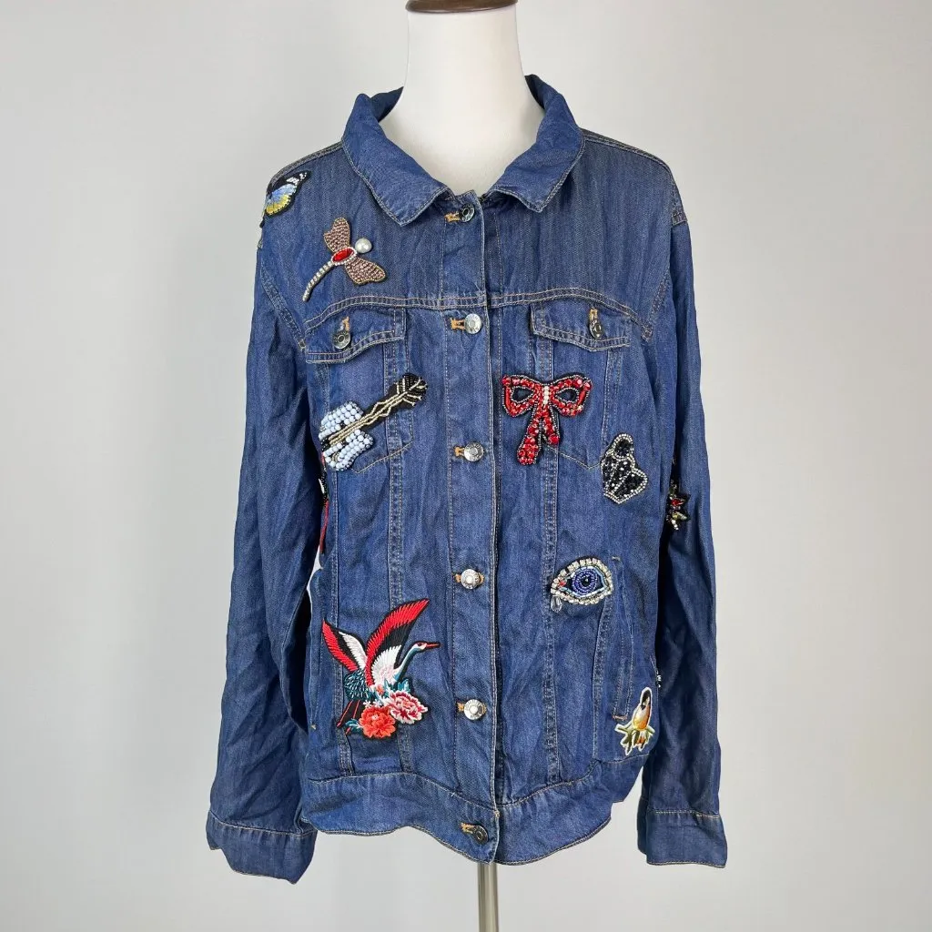 NWOT Johnny Was Ziva Denim Jacket Embroidered Beaded Blue Shirt Size M - Image 2