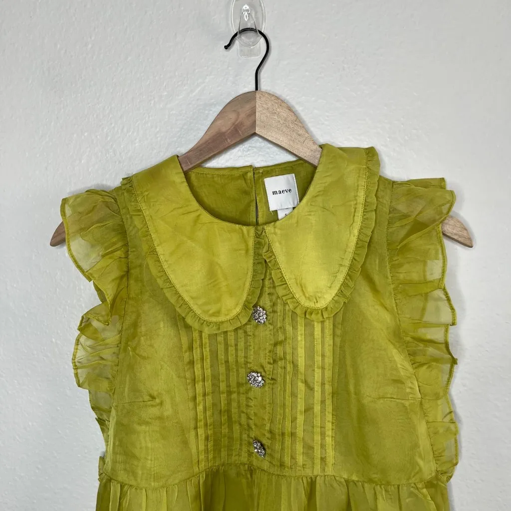 Maeve Anthropologie Peter Pan Collar Sheer Pintuck Babydoll Tank Small - Image 3