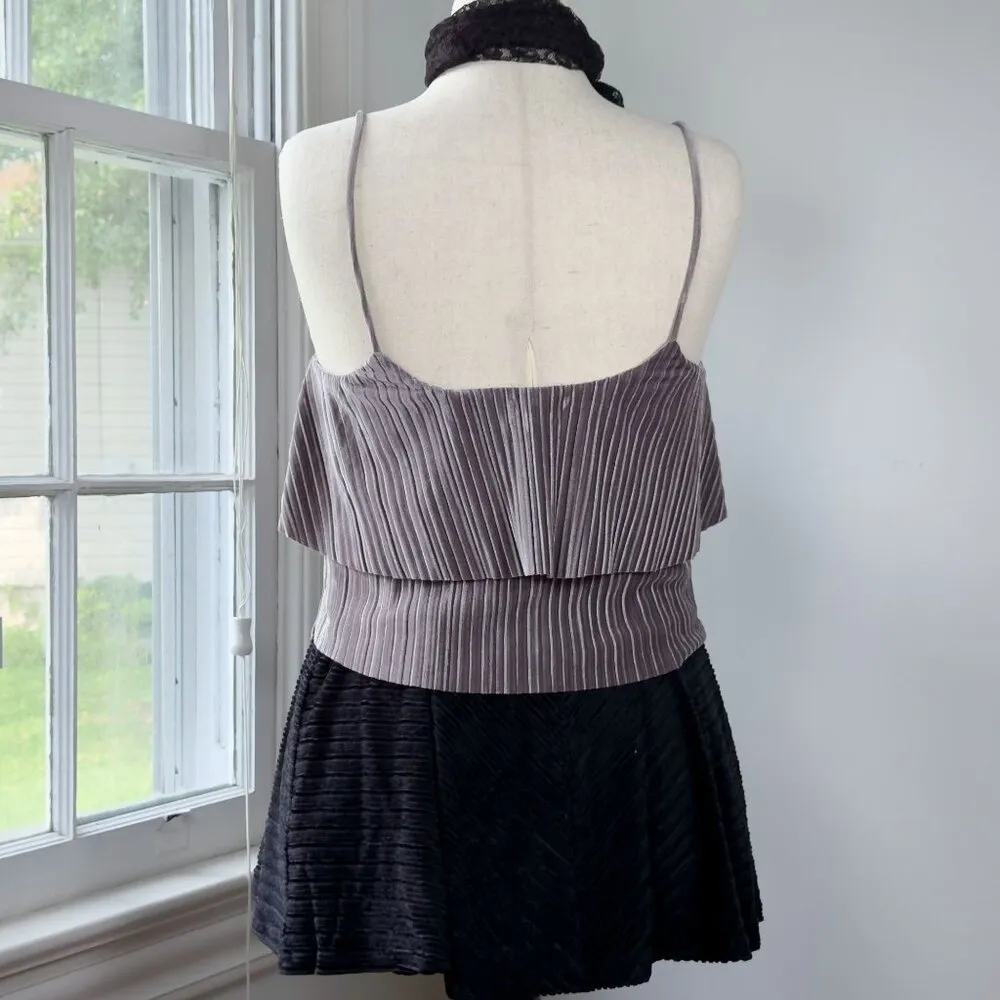 Elodie Silver Velour Flowy Camisole Medium Ribbed Fairy Velvet Rave - Image 4