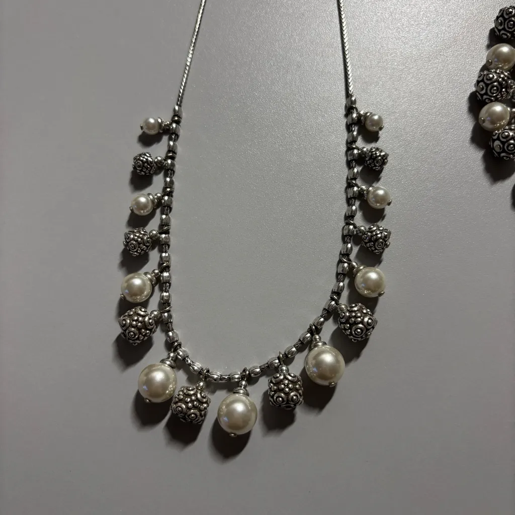 Brighton Vintage Sophisticate Silver Pearl Necklace Bracelet Jewelry Set Collar - Image 6