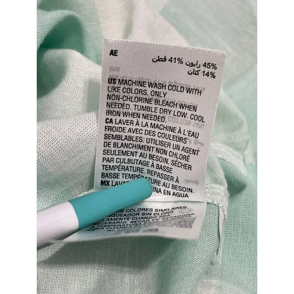 Style & Co. Gingham Tie Front Short Sleeve Button Up Linen Top Mint White Medium Green - Image 10