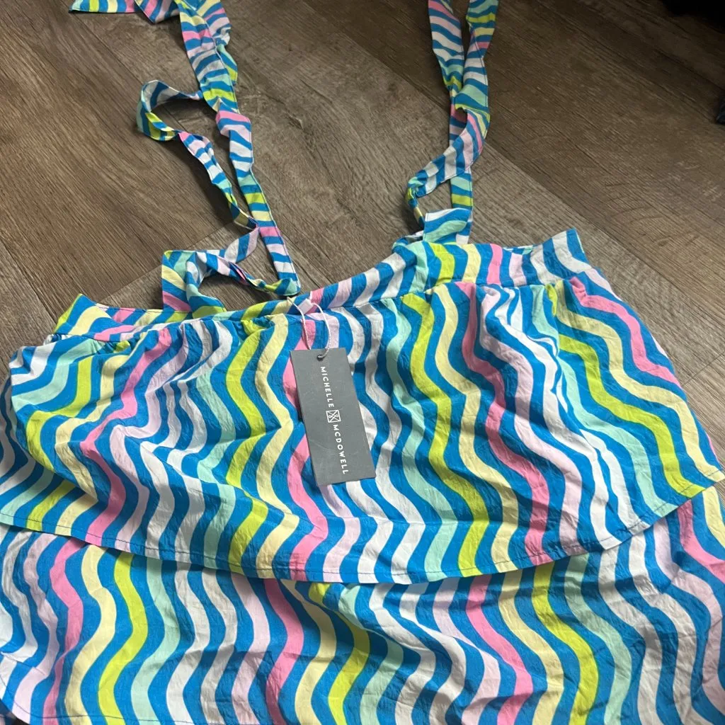 NWT Michelle Mcdowell Sadie Top In Capri Crush Blue Women’s Sz S Tiered Tie Tank - Image 9