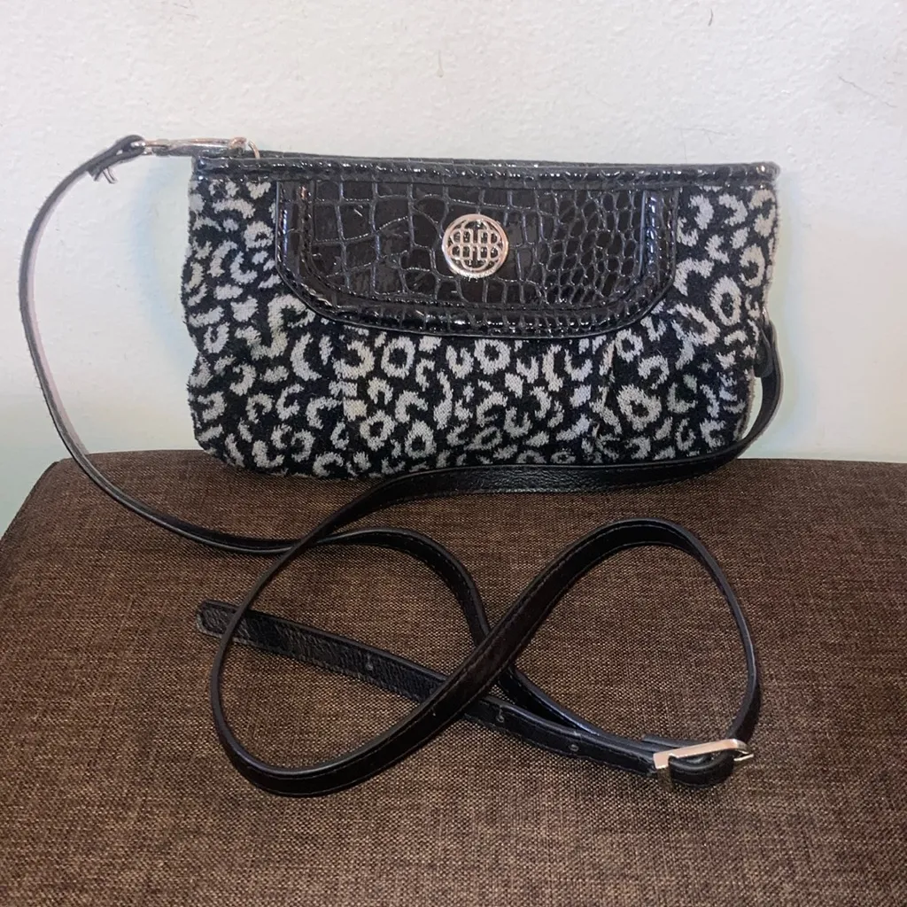 Small Gray and Black Leopard Print Dana Buchman Crossbody Purse - Image 1