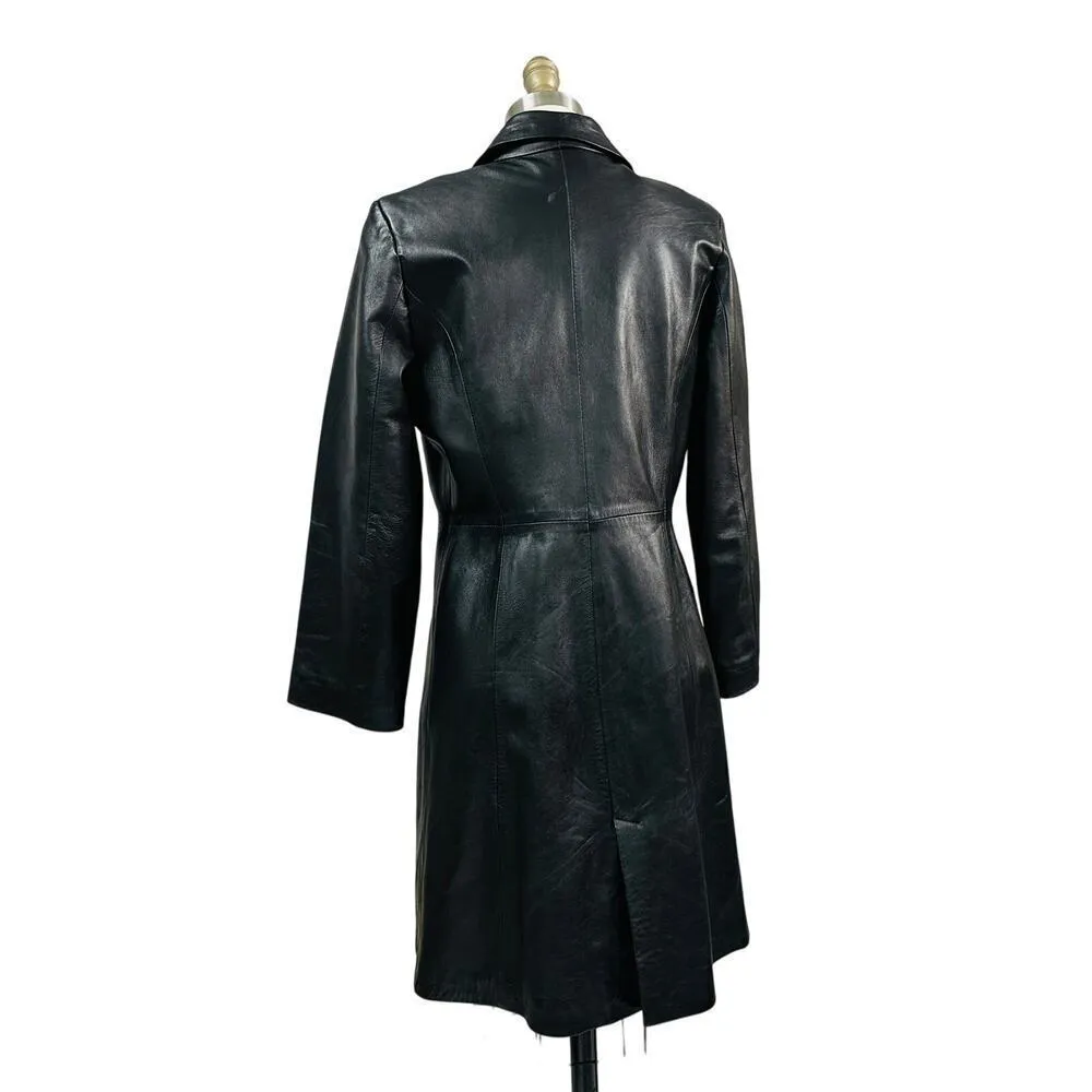 Vera Pelle Sz Womens M/L 42 Black Leather Coat Jacket Trench Made in Italy - Image 4