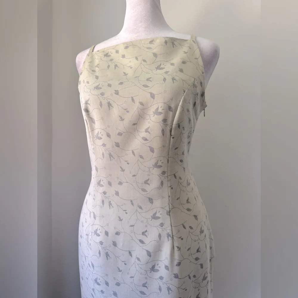 Agnes Novella Beige Leaf Print Square Neck Sleeveless Knee Length Sheath Dress White Size XXS - Image 3