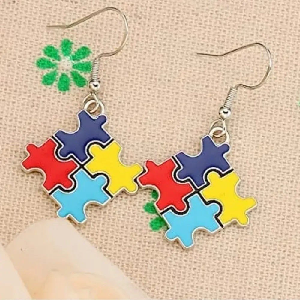 Autism Puzzle Earrings NWT Red - Image 5