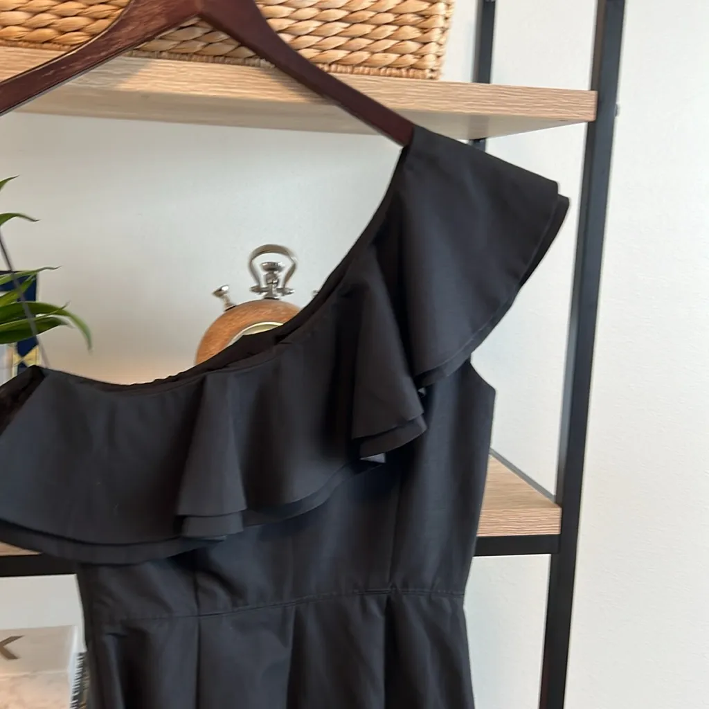 NWT J. Crew Woven Cotton Silk On Shoulder Ruffle Little Black Dress, 4T - Image 9