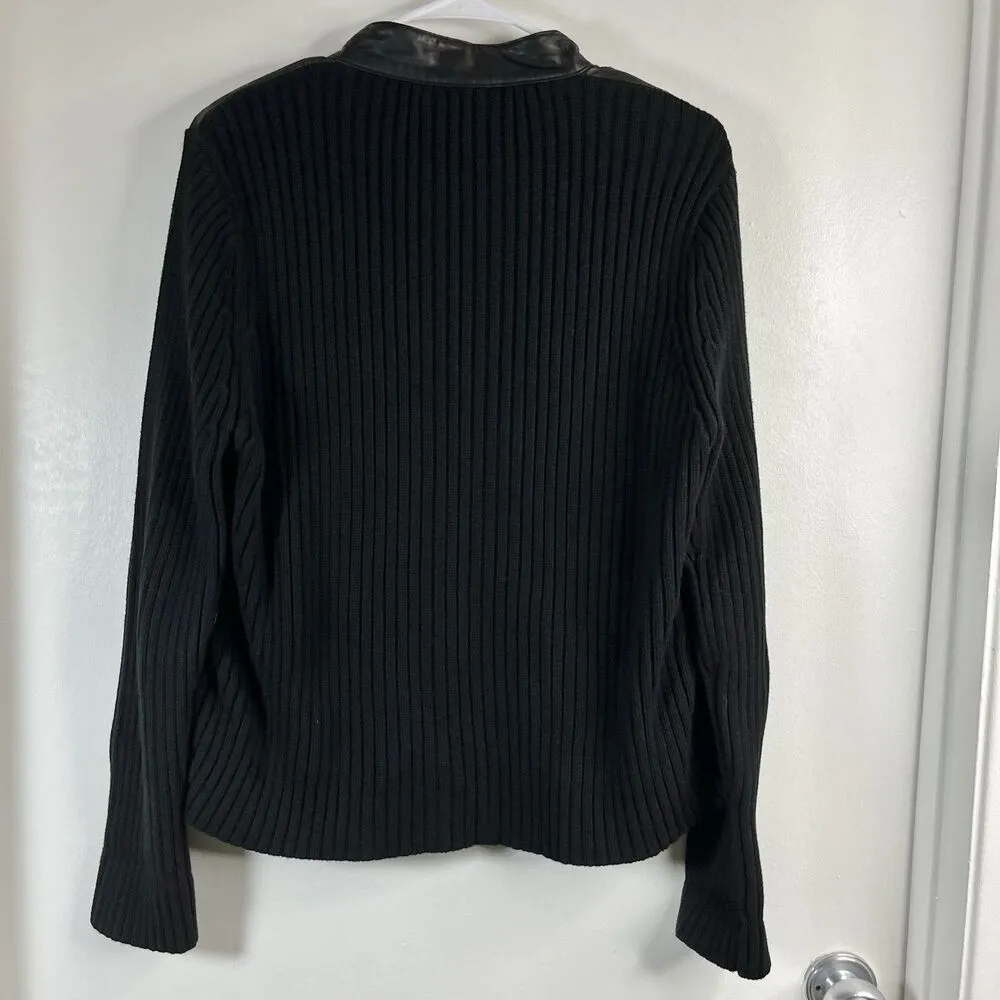 Vintage 90s Y2K Maurice Sasson Leather Biker Jacket Size L Black Ribbed Knit Size L - Image 4