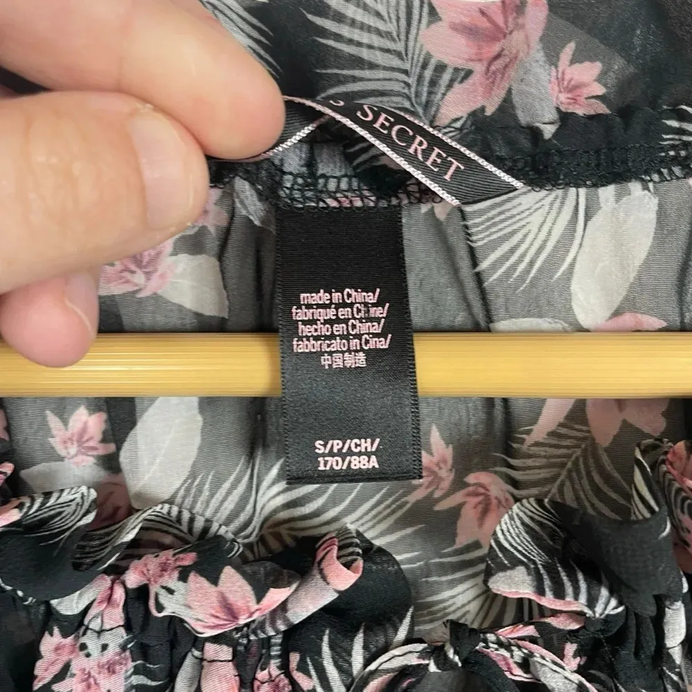 NWOT Victoria’s Secret Sheer Chiffon Floral Sexy Bodysuit in Black/Pink Size S - Image 14
