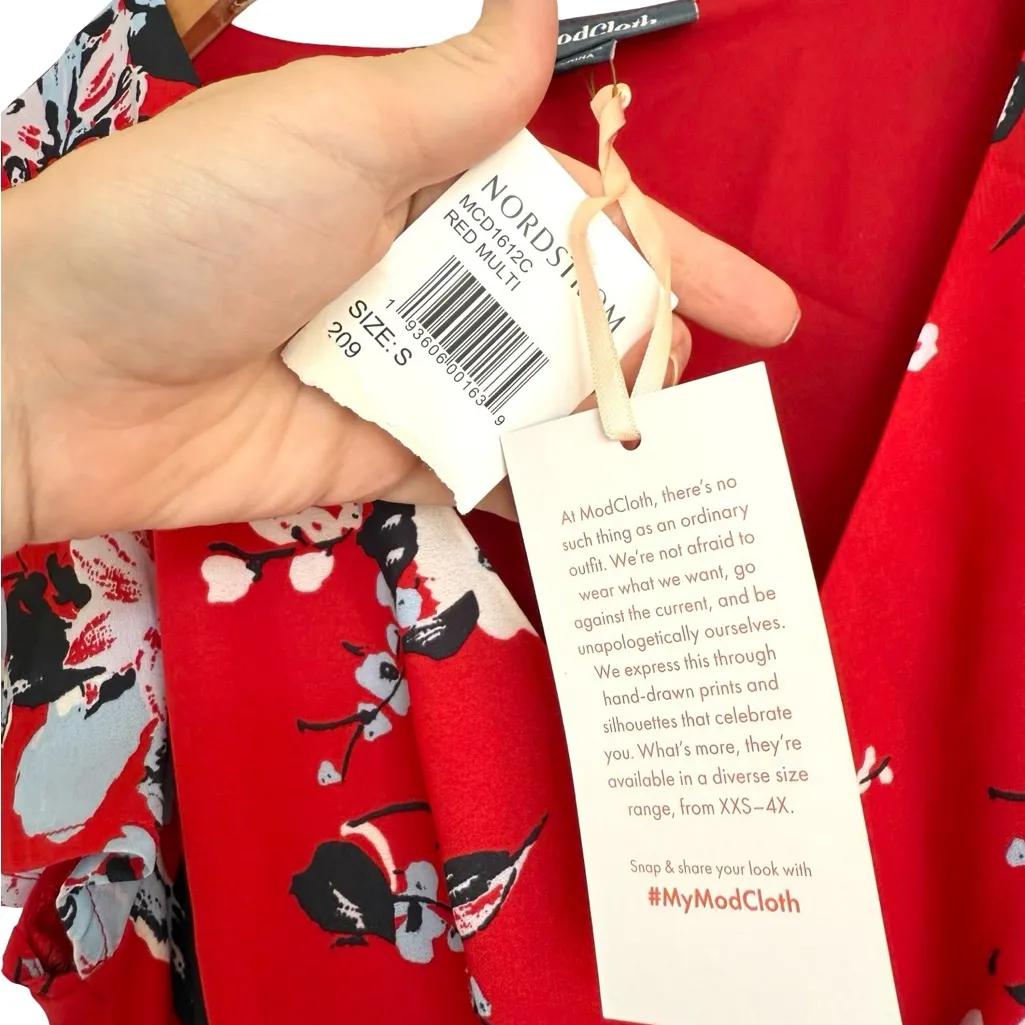NWT Anthropologie Modcloth Fits of Bliss Midi Dress Tie Red Blue white Floral - Image 9