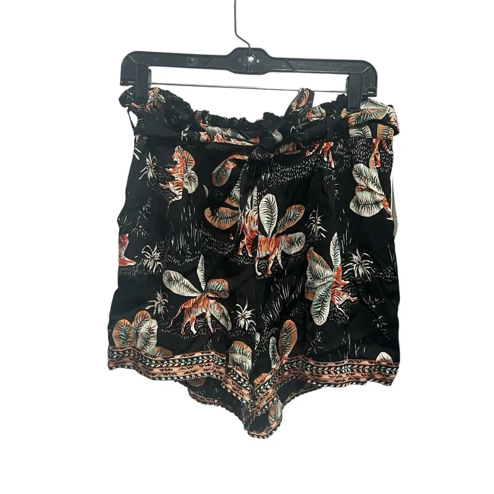 POUPETTE ST BARTH  Retail $318 Satin Feel Jungle Print Tiger Shorts in Black - Image 3