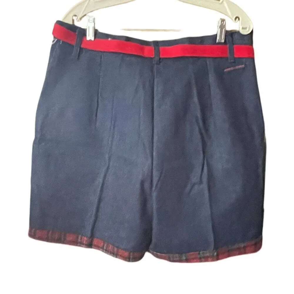 Vintage Nova Nova high waisted denim shorts plaid trim and lined. Size XL. Blue - Image 2