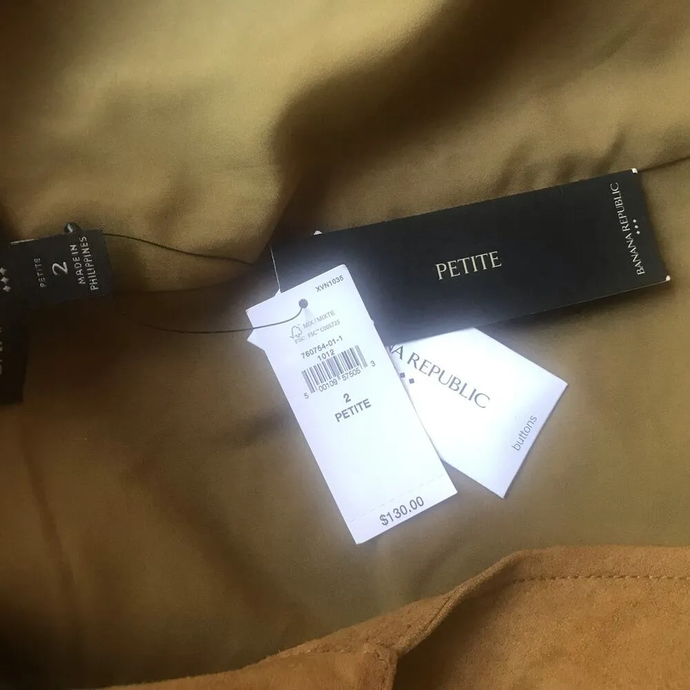 NEW Banana Republic Tan Trench Faux Suede Jacket with Belt Women's Size 2P - Image 8