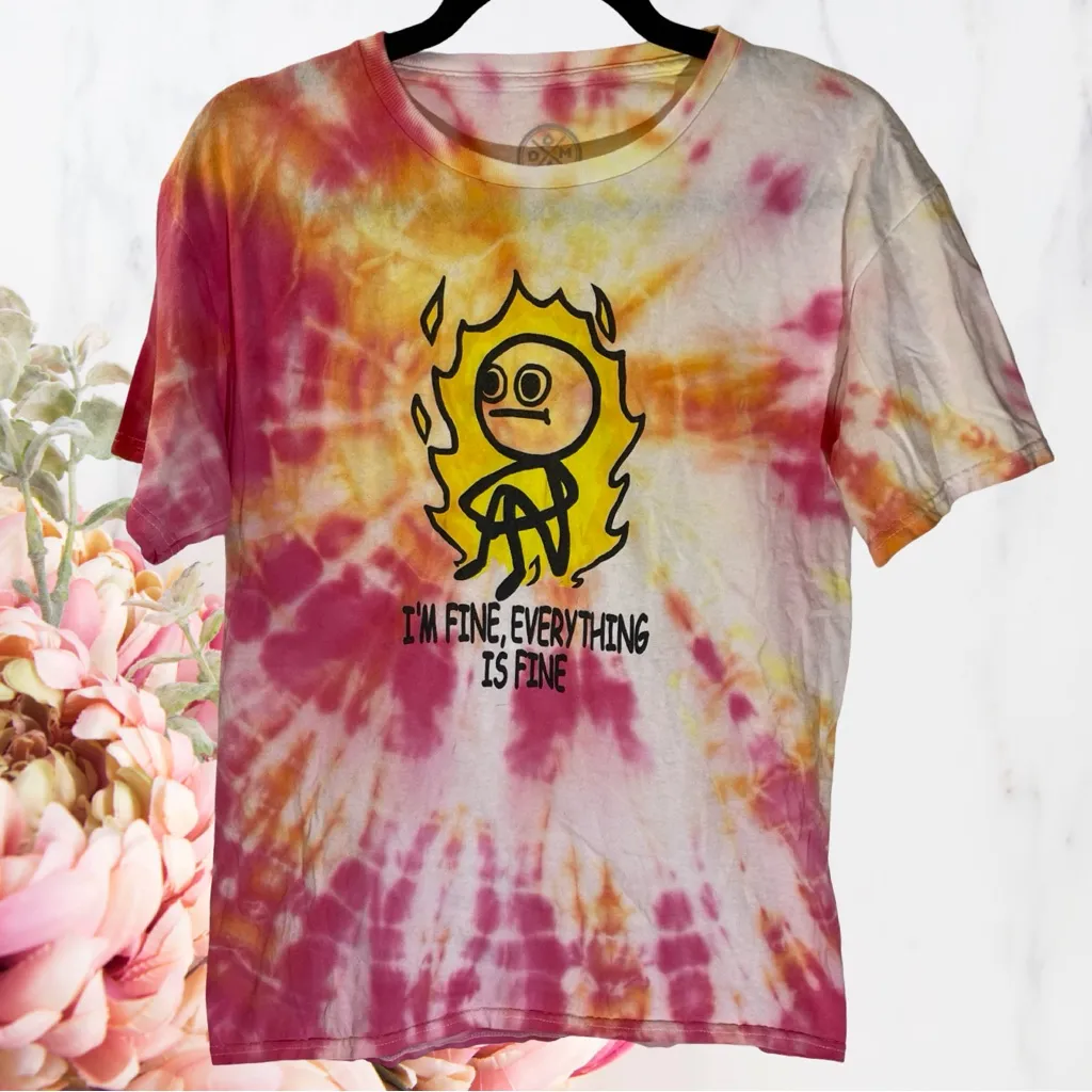 I'M FINE EVERYTHING IS FINE Graphic Tee Custom Tie Dye Sz M Pink Size M - Image 2