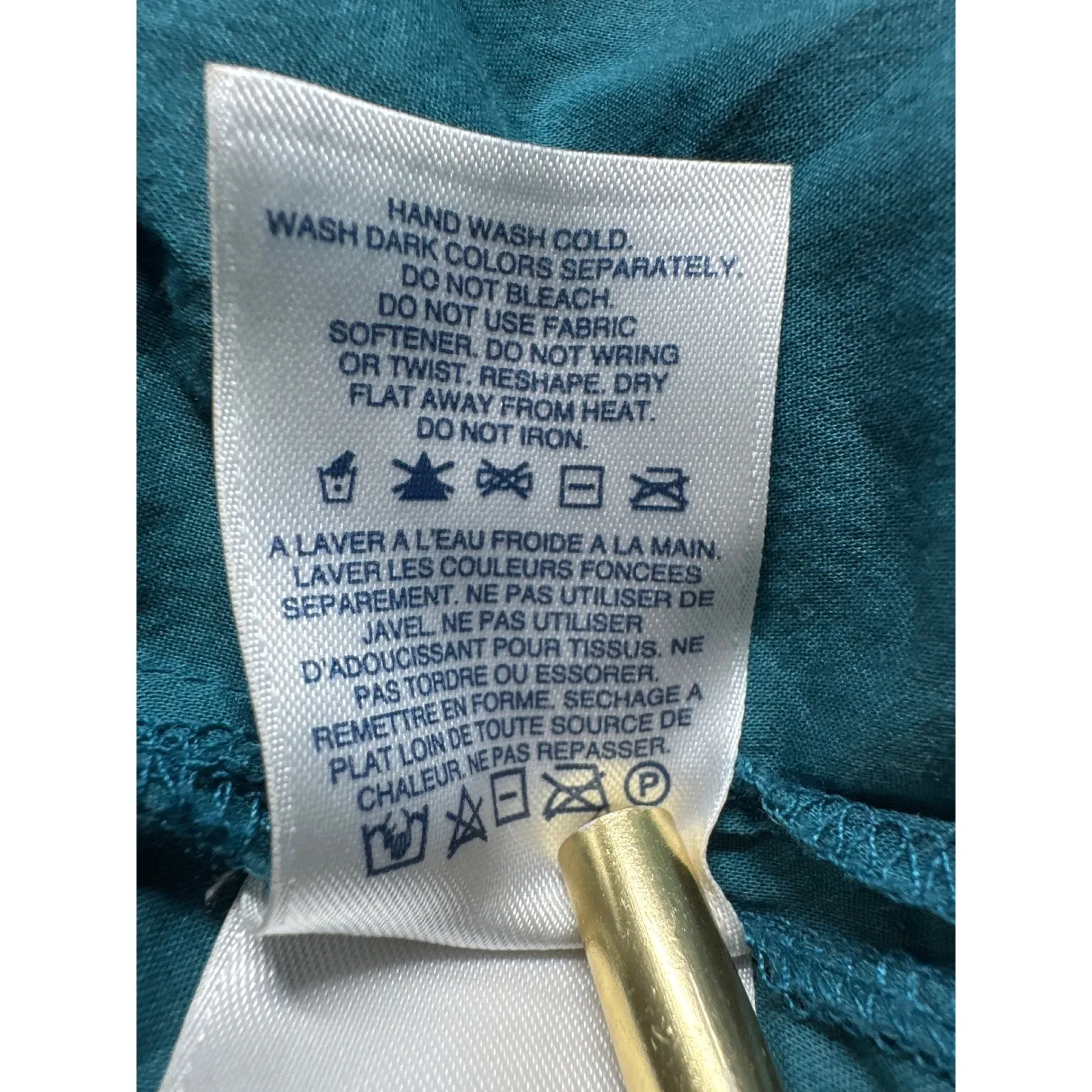 Lands End Teal Embroidered V Neck 3/4 Sleeve Tunic Top Women's Size M - Image 6