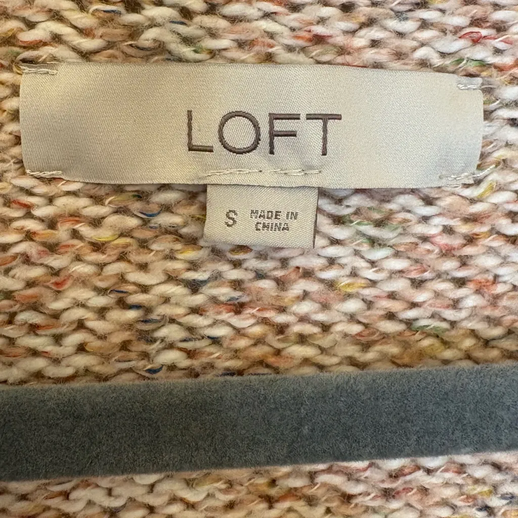 LOFT Pink Marled Knit Sweater Textured Neutral Speckled Pullover Preppy Small - Image 4