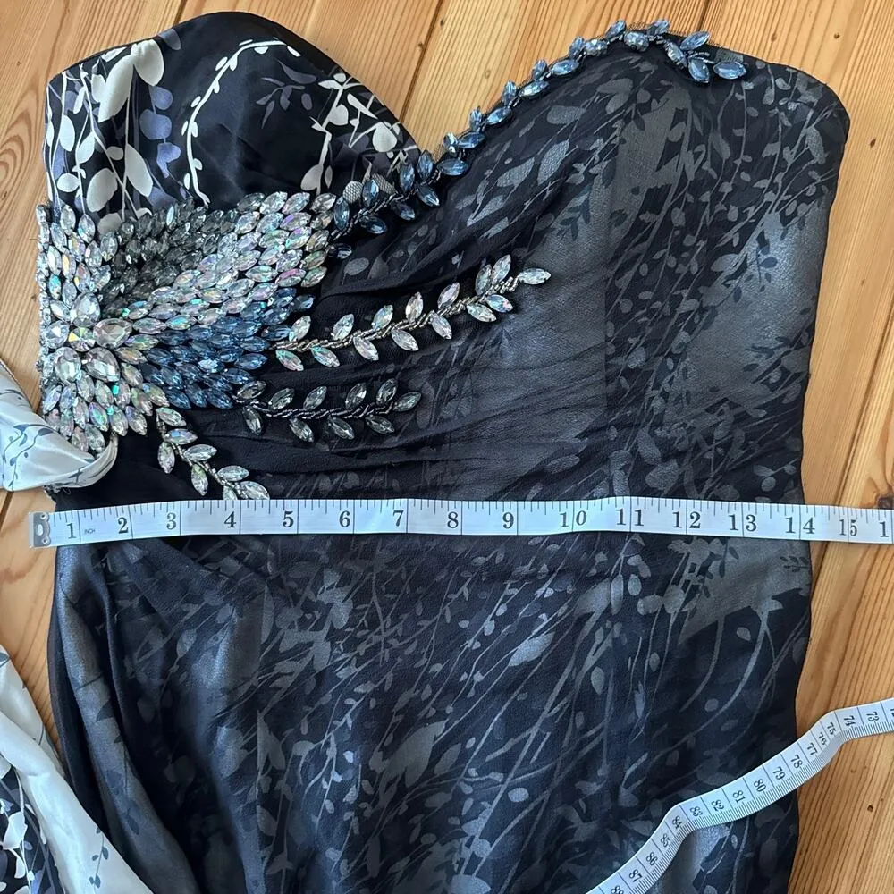 TERANI sweetheart strapless silk gown formal beads & jewels size 8 - Image 12