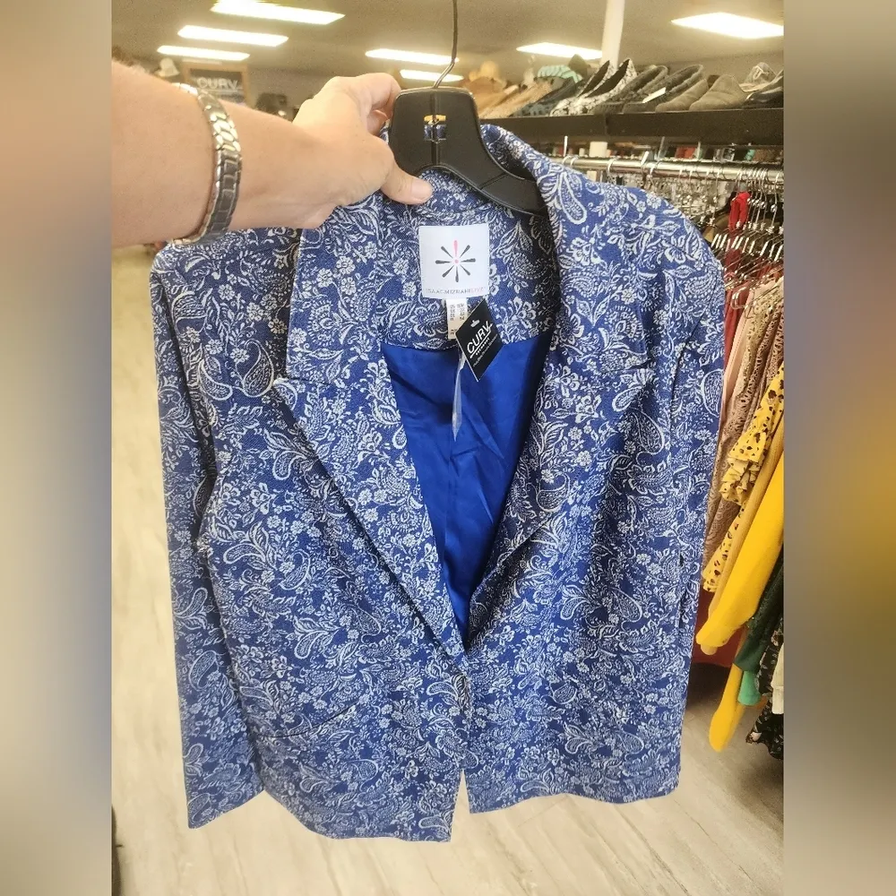 NWOT. QVC Cotton/Linen blue and white jacquard blazer w/full lining&real pockets - Image 4