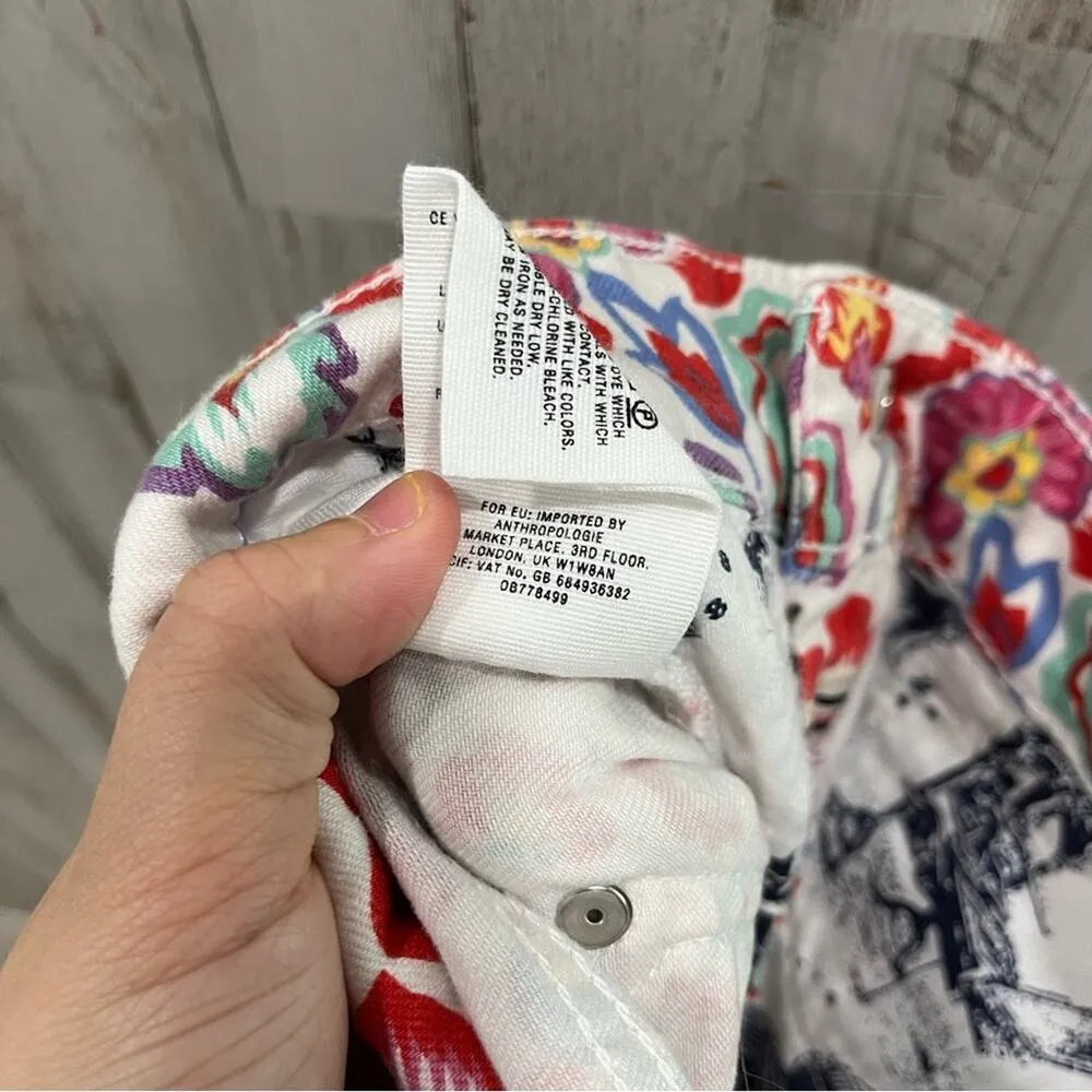Anthropologie Pilcro Jeans Mid Rise Skinny White Colorful Floral Pattern - Image 8