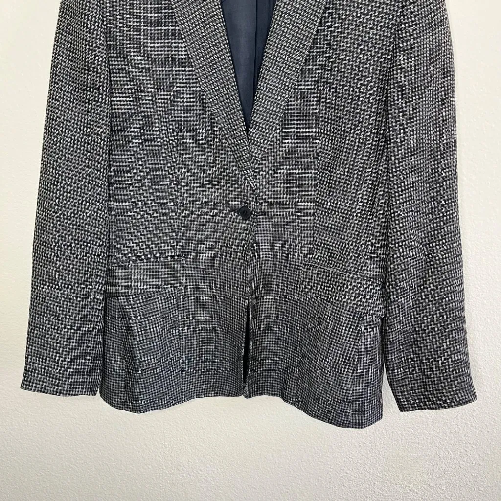 Ann Taylor Black and Navy Micro Plaid Linen Blend Single Breasted academia - Image 4