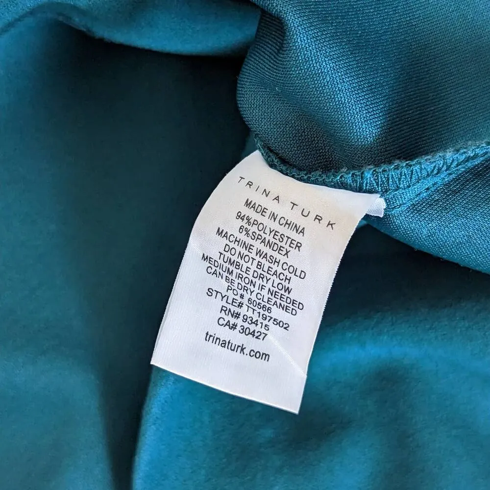 Trina Turk Tine Dress Cap Sleeve Slit Petrol Teal Blue Sheath Work Womens 10 - Image 5