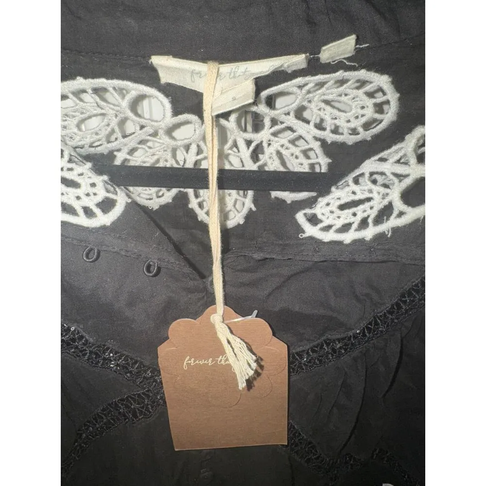 Forever That Girl Short Sleeve High Neck Peasant Blouse Size S New w/ Tag SOO Black - Image 8