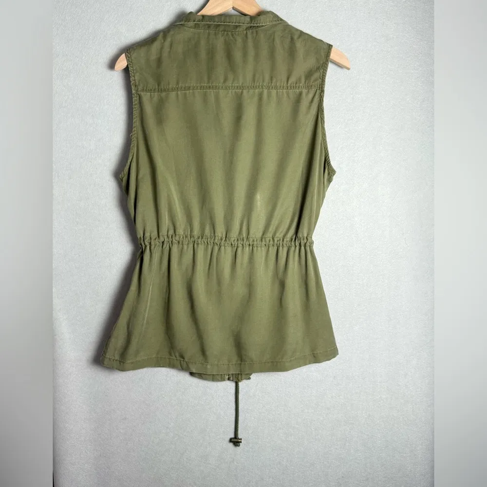 C’est Toi Women’s Olive Green Utility Vest Anorak Relaxed Fit Waist Tie Soft L - Image 2